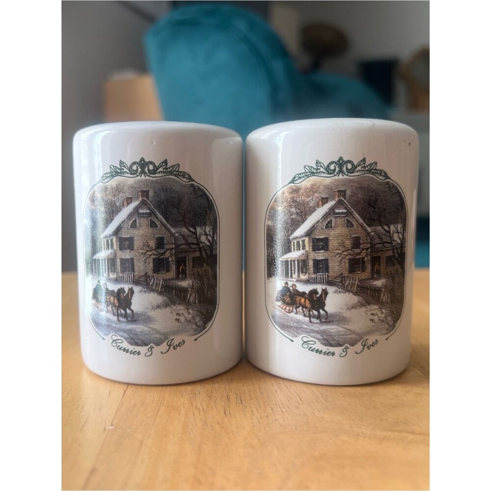 Vintage Currier and Ives Salt and Pepper Shakers